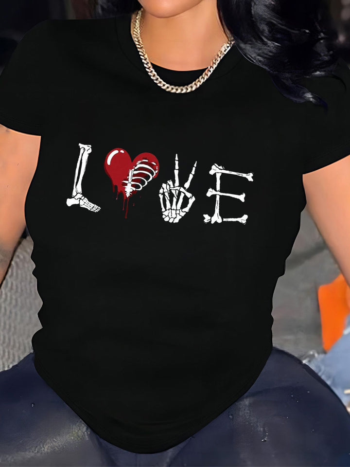Dame T-shirt med kreativ grafisk tryk og luksuriøse paillet accenter Skovae