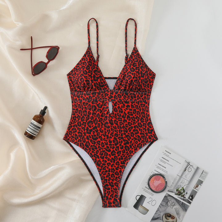 Dame Énsyet Badeanzug i trendy Animal-Print Skovae