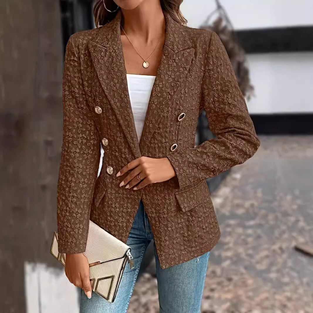 Dame struktureret blazer med blomstret design og gyldne knapper Stilla