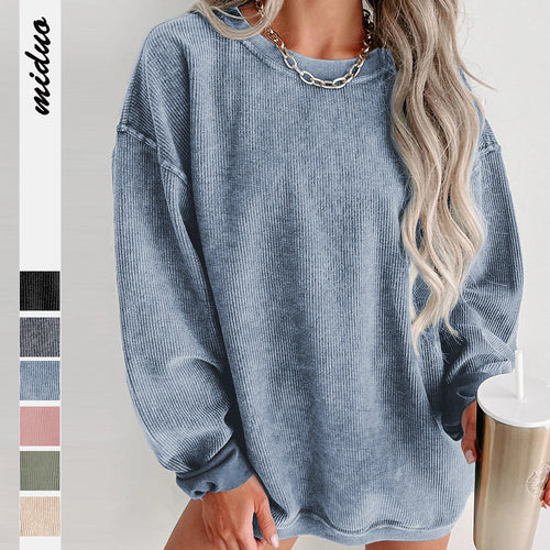 Dame oversize sweatshirt med struktureret vaffelmønster og praktiske lommer Stilla