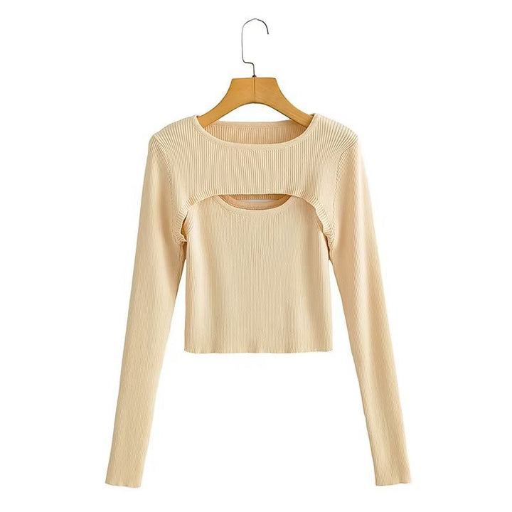 Kvinders langærmet crop top med sofistikeret udskæringsdesign Stilla