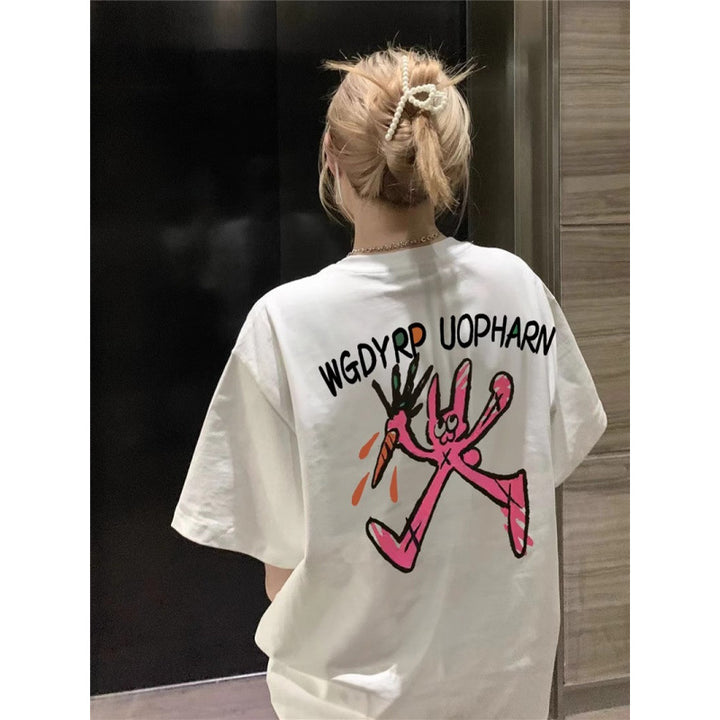 Dame T-shirt med kreativt cartoon-print og afslappet pasform Stilla