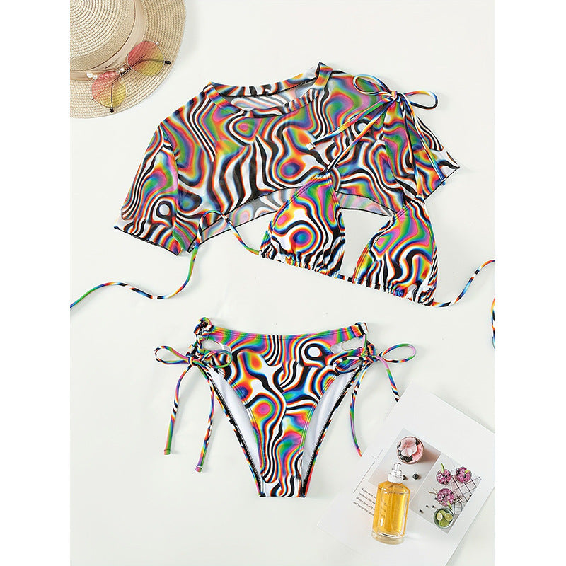 Dame bikini-sæt med gennemsigtig crop-top og unik mønster Skovae