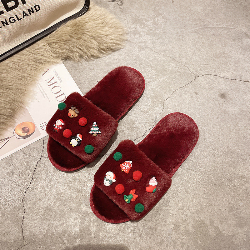 Dame pantofler med florale detaljer i blødt kunstpels Stilla