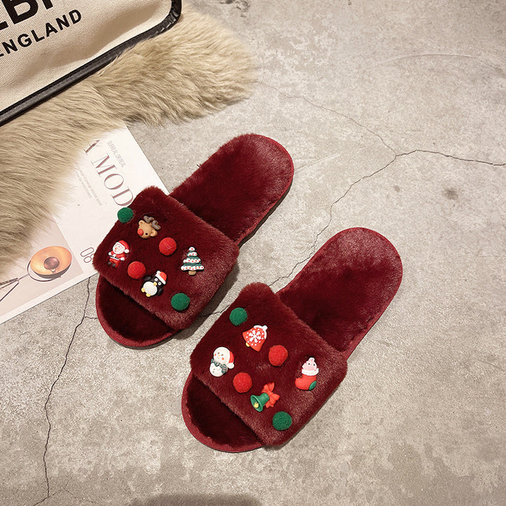 Dame pantofler med florale detaljer i blødt kunstpels Stilla