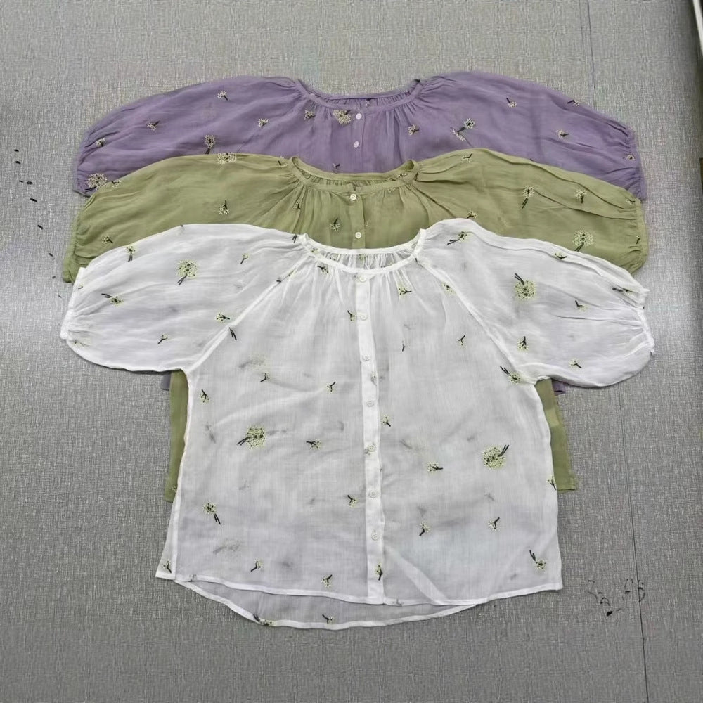 Dame Bestickt Oversize Knapbluse Stilla