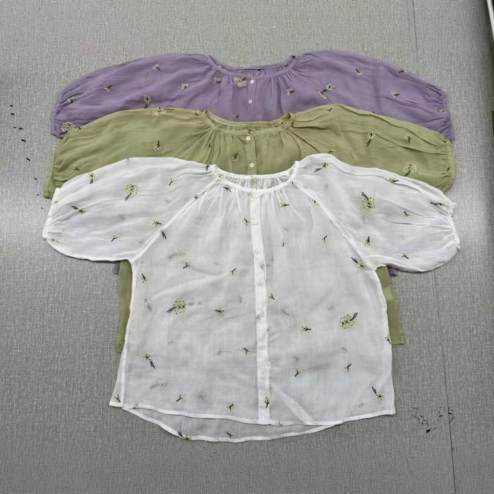 Dame Bestickt Oversize Knapbluse Stilla