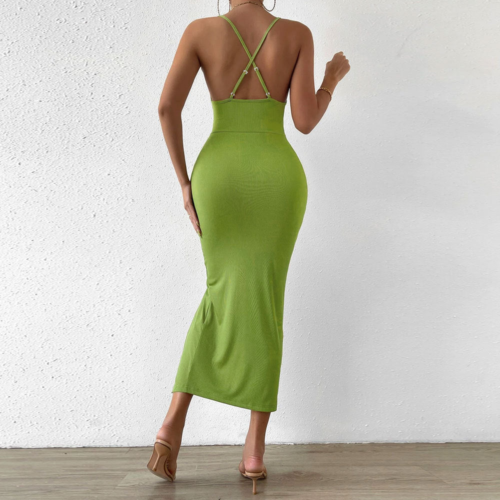 Kvinder Cut-Out Maxi Kjole med Elegant V-hals og Høj Slids Stilla