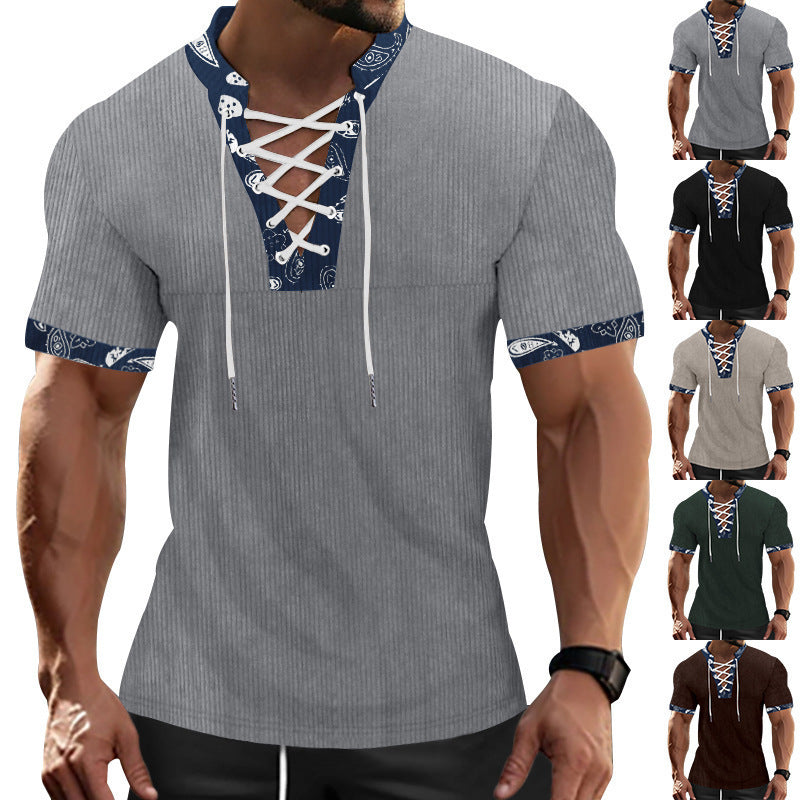 Herrer Kortærmet Henley T-shirt med dekorativt snor design Stilla