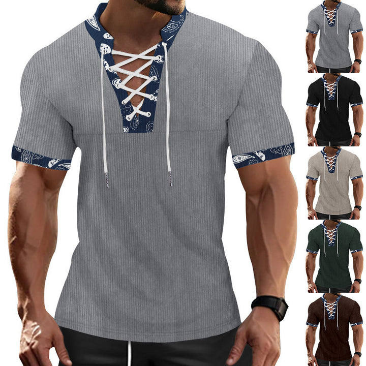 Herrer Kortærmet Henley T-shirt med dekorativt snor design Stilla