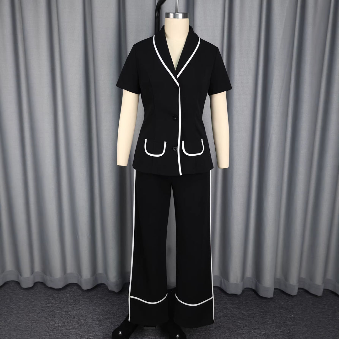 Dame Elegant Blazer Sæt med kontrastierende accenter Skovae