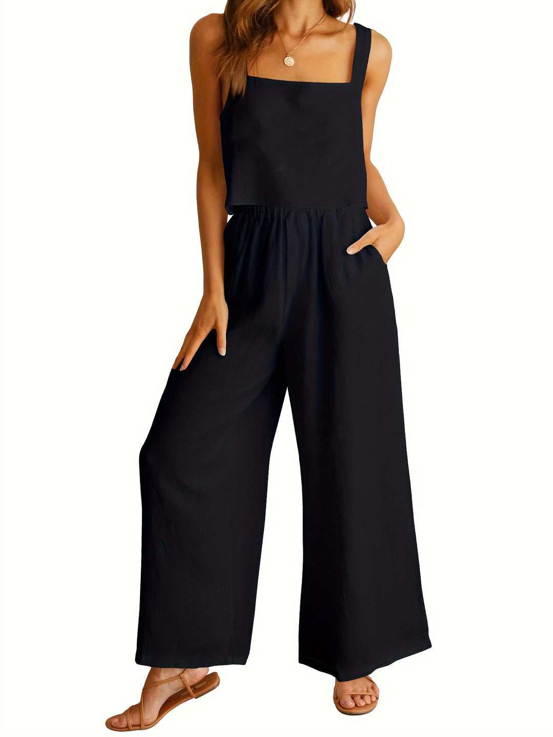 Dame bred jumpsuit med elegant snit og elastisk taljebånd Stilla