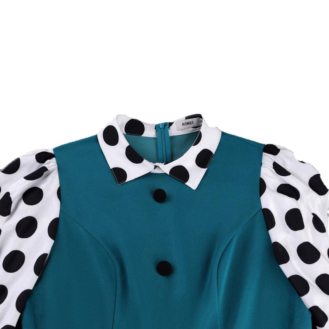 Dame tætsiddende Midi-kjole med polka-dot ærmer Skovae