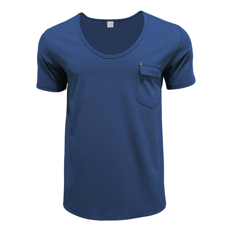 Herrer afslappet T-shirt med dyb rund halsudskæring og praktisk brystlomme Stilla