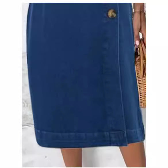 Dame Knaplukning Denim Midi Kjole Stilla