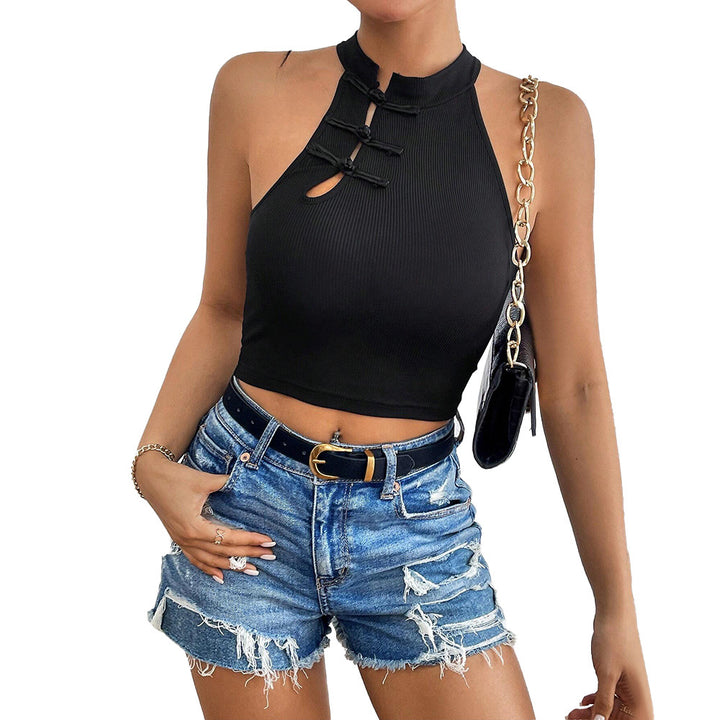 Damer elegant crop top med praktisk knapstolpe og høj krave Stilla