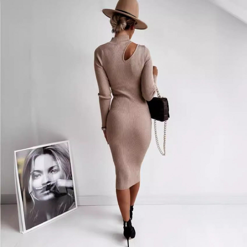 Dame rib asymmetrisk strik midi kjole Stilla
