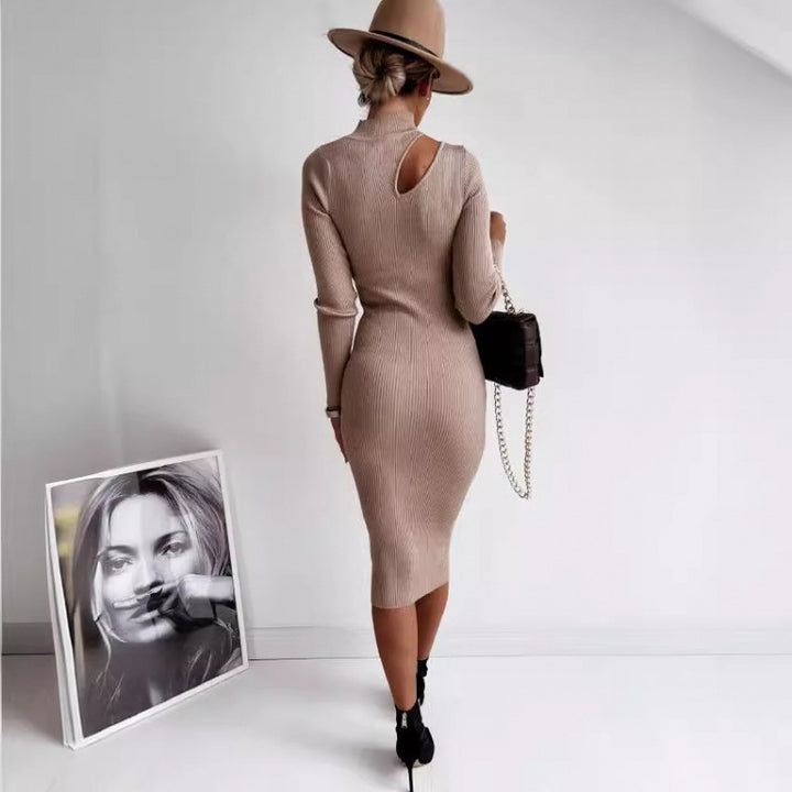 Dame rib asymmetrisk strik midi kjole Stilla