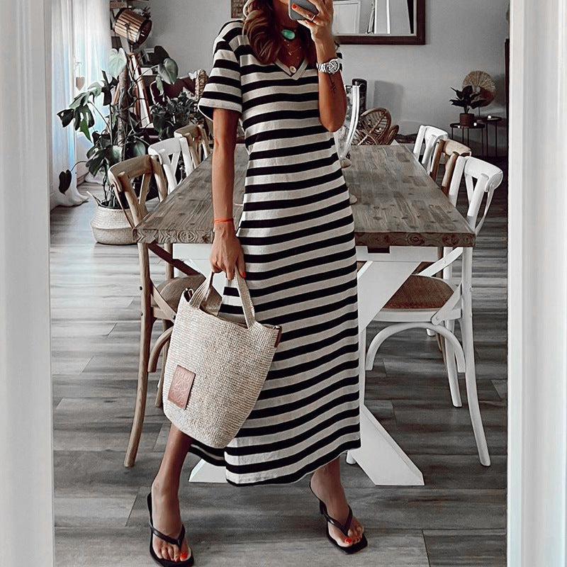 Damer Elegant Maxikjole med striber og sideslids Stilla