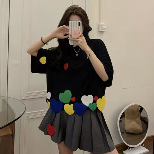 Femme Oversized Hjerte Applikation T-Shirt Stilla