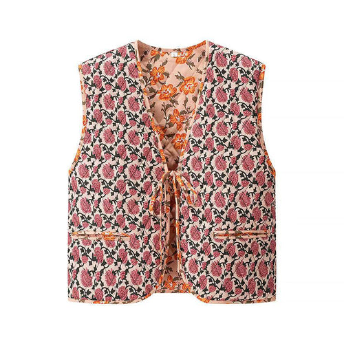 Dame blomster mønster vest med talje knude Stilla