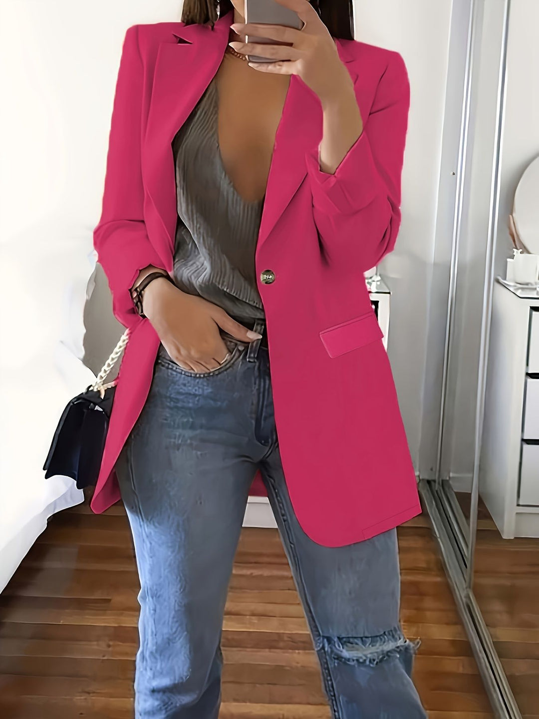 Damer Elegant Blazer med dyb V-hals og smal pasform Stilla
