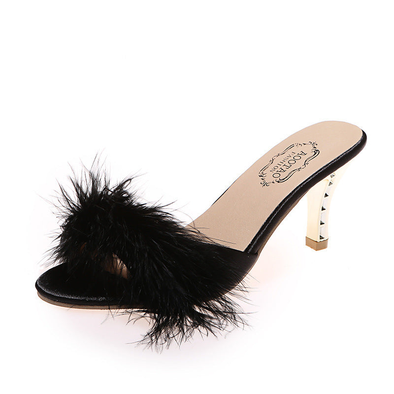 Dame Glamourøse Fuzzy sandaler med elegant Stiletto- hæl Stilla