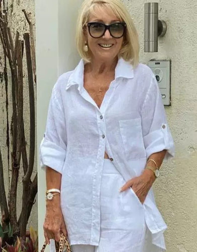 Dame Lettere Linned bluse med afslappet snit og knapdetaljer Stilla