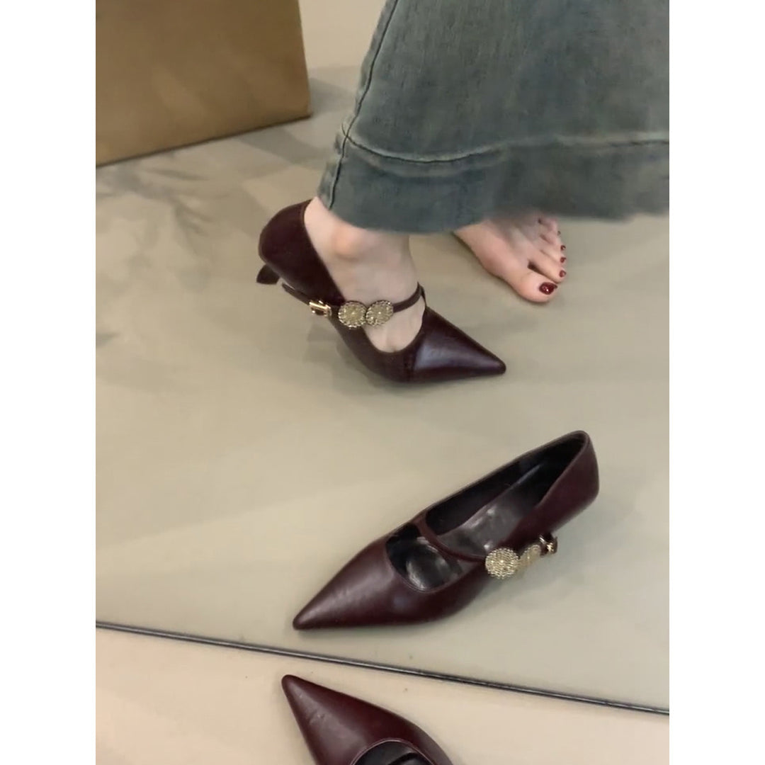 Kvinder Elegante Spidse Tå Ballerinas med Dekorativt Dobbelt Spænde Stilla