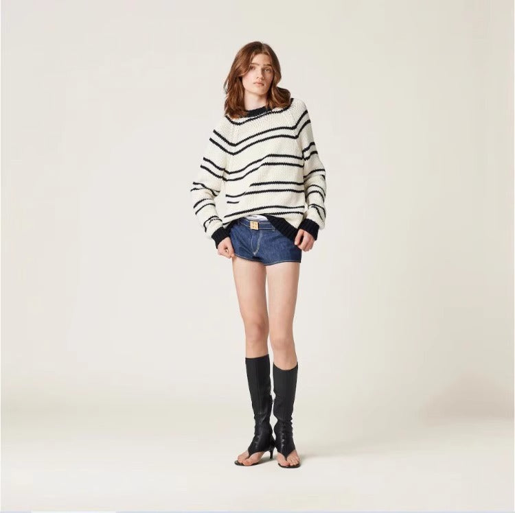 Kvinders fashionable stribede sweater lavet af tyk strik Stilla