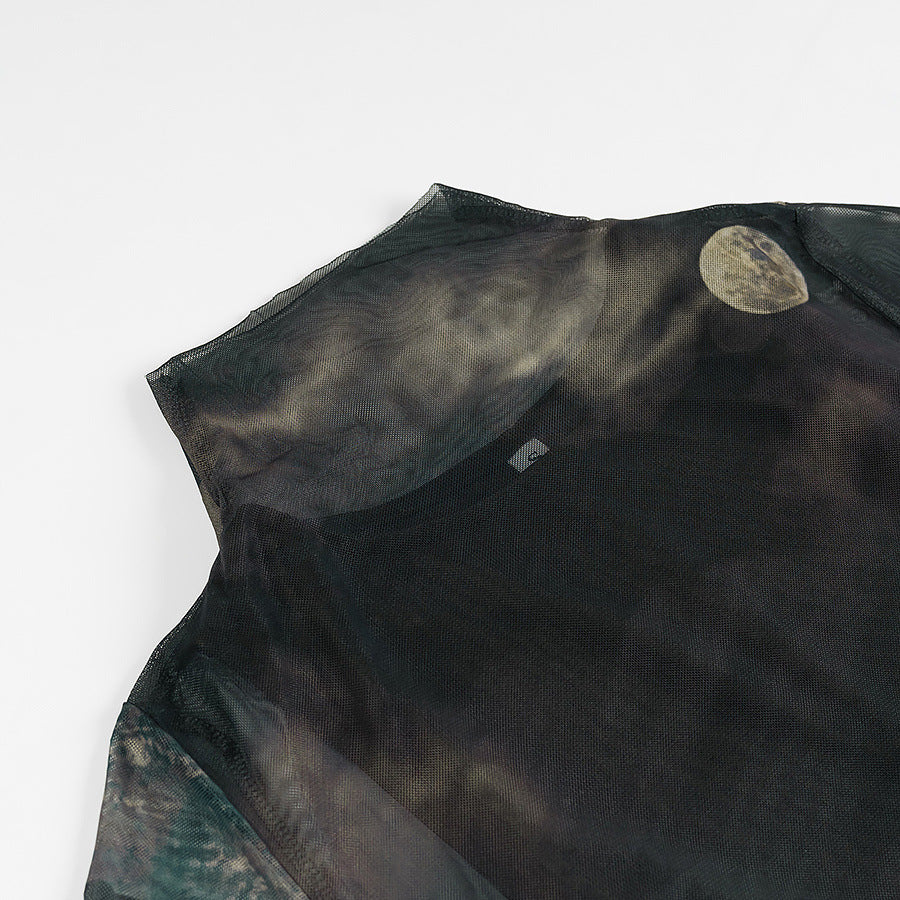Femme Maxi Gennemsigtig Overlay Kjole med himmelsk Design Stilla