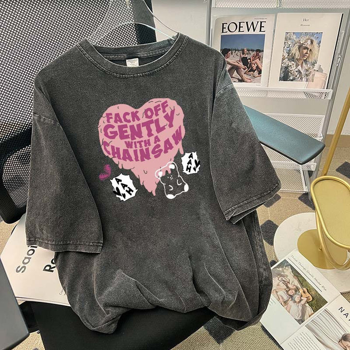Dame T-shirt med kreativ provokerende tryk og afslappet snit Stilla