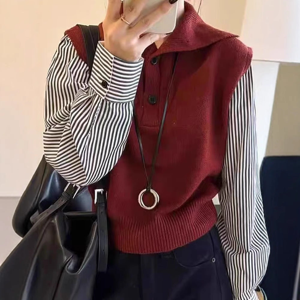 Dame moderigtig turtleneck sweater vest med skjorteærmer og knapdetaljer Stilla