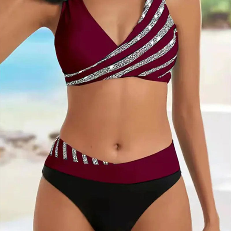 Dame Sportsligt Bikini-sæt med indpakningsoberdel og høj talje Stilla