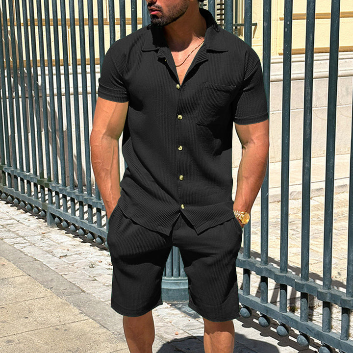 Herre afslappet kortærmet skjorte og bermuda shorts sæt med struktureret design Stilla