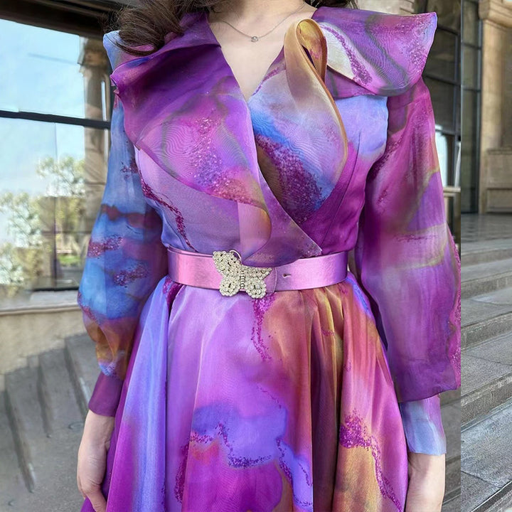 Kvinder Elegant Maxikjole med flydende chiffon og raffinerede flæsedetaljer Stilla