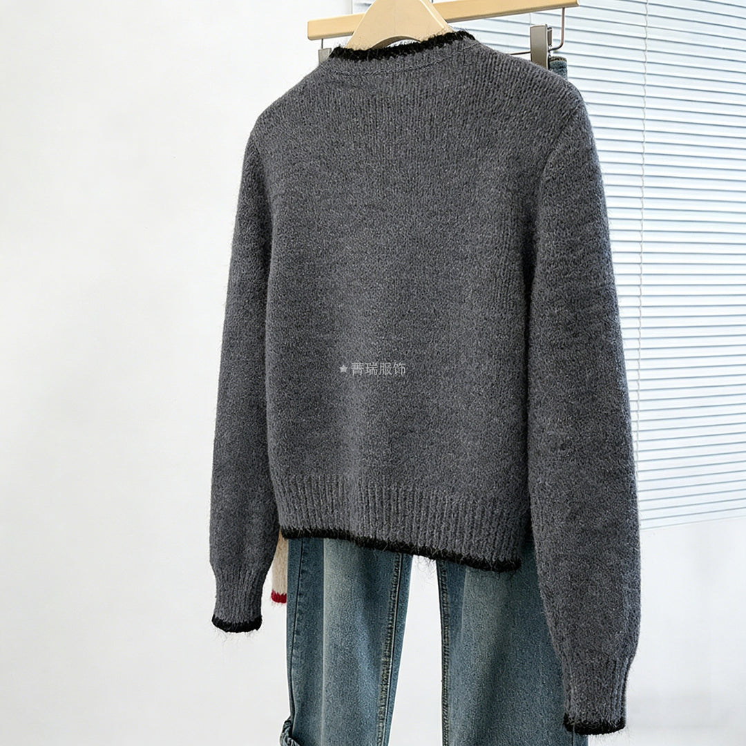 Dame Cozy Knit Cardigan med Blomster Applikationer Stilla