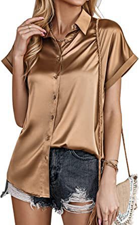 Dame Satin-bluse med overlappende skuldre Stilla