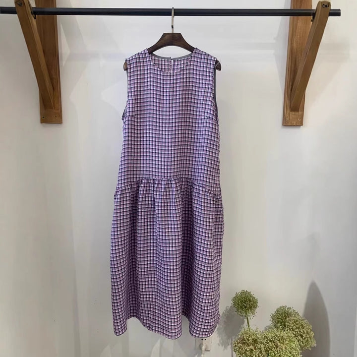Femme Gingham Check Ærmeløst Kjole Stilla