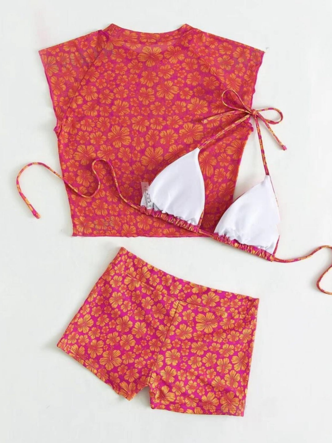 Dame Floral Print Badetop og Højtaljede Shorts-Sæt Stilla