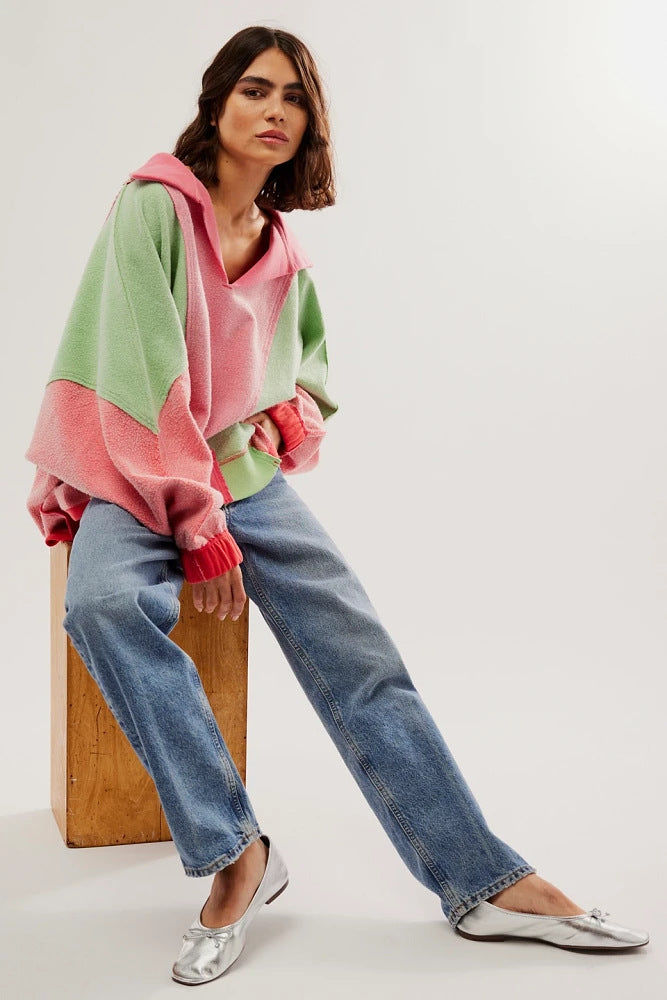 Dame Oversized Hættebluse med moderne farveblokdetaljer Stilla