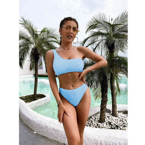 Dame asymmetrisk bikini-sæt med struktureret top og høj benudskæring Stilla