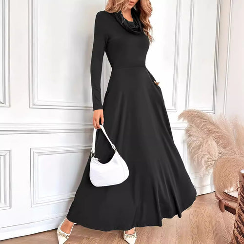 Damer Elegant Maxikjole med Cowl-Neck og lange ærmer Stilla