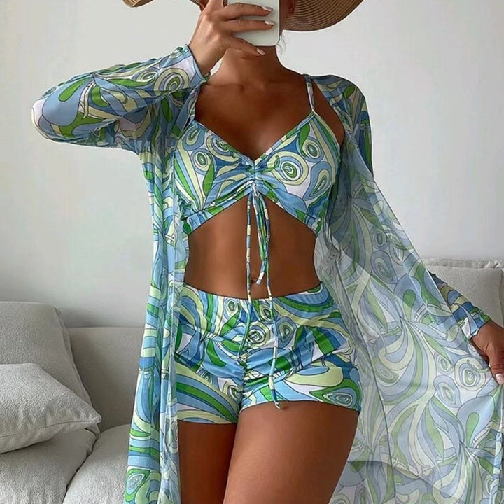Dame bikiniset med stribet top og højt siddende shorts Stilla