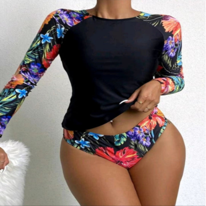 Dame Rashguard Sæt med blomsterdesign og figursyet snit Stilla