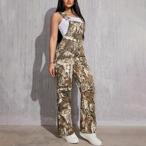 Dame Cargo-Overalls i urban camouflage-look med bred pasform Stilla