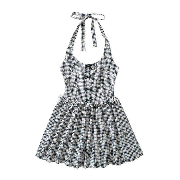 Femme Halter Neck Gingham Kjole Stilla