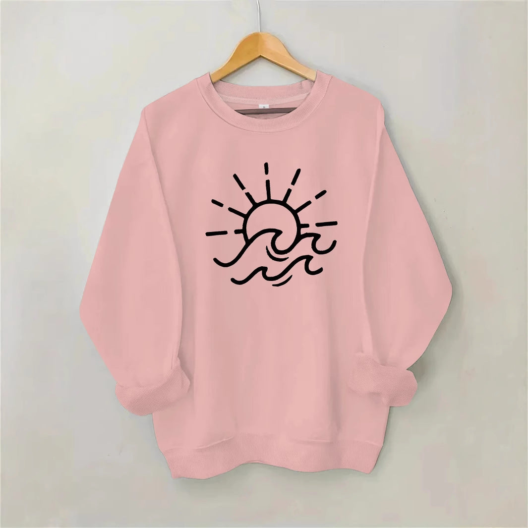Kvinders sweatshirt med kreativt sol- og bølgedesign Stilla