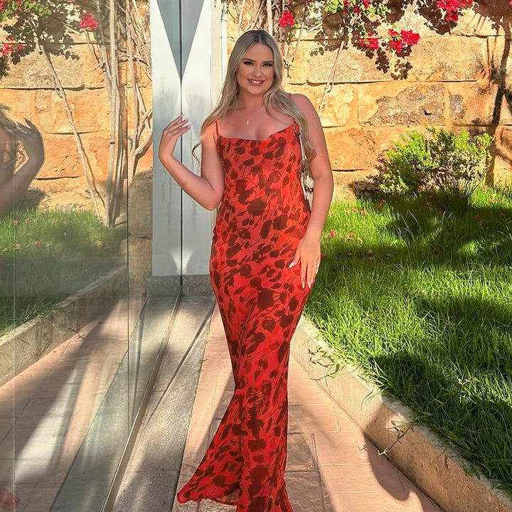 Dame Ärmeløs Bodycon Maxikjole med Blomsterdesign Stilla