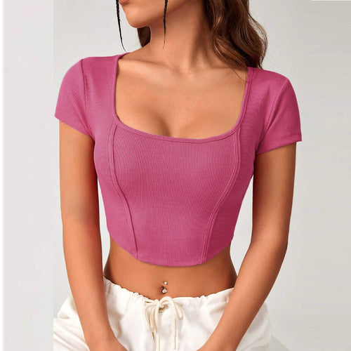 Damer cropped top med firkantet halsudskæring og elegant ribbet tekstur Stilla